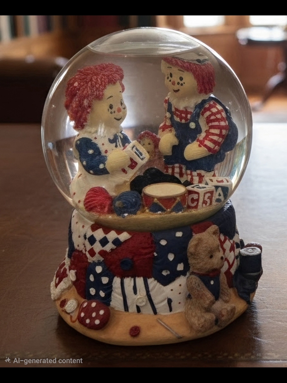 Rare vintage raggedy ann & andy musical snow globe . Plays you are my sunshine,